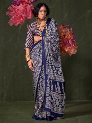 Ranas Ajarakh Printed Satin Crepe Saree