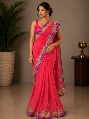Ranas Zardosi & Gota Work  Designer Saree