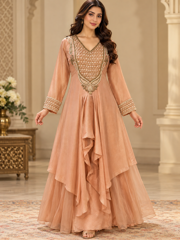 Ranas Peach Tissue Organza Indo-Western Dress