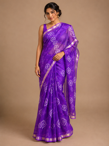 Ranas Purple Color Kota Silk Bandhej Saree