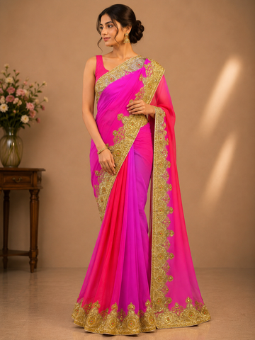Ranas Rani & Peach Shaded Marori work Saree