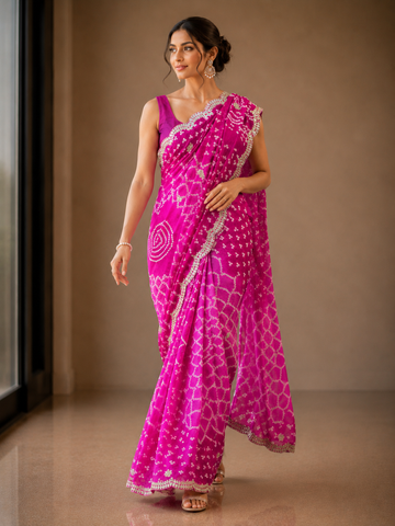 Ranas Rani & Pink Gota Work Bandhej Saree