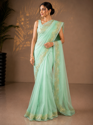 Ranas Sea Green Color Sikiya Gota Work Designer Saree