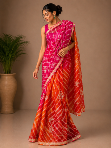 Ranas Sequins & Aari work Leheriya Saree
