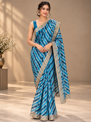 Ranas Blue Leheriya Tussar Silk Saree with Gota Patti Work