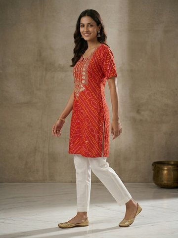 Ranas Gota Patti Work Bandhej Kurti