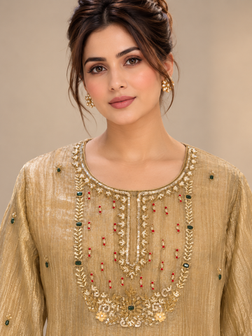 Ranas Champagne Color Crush Tissue  Three-Piece Suit Set