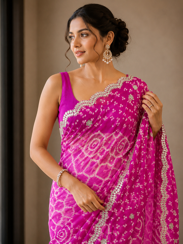 Ranas Rani & Pink Gota Work Bandhej Saree