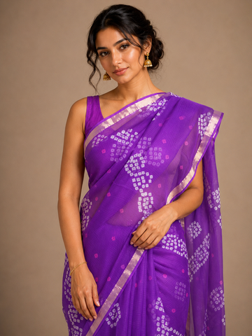 Ranas Purple Color Kota Silk Bandhej Saree