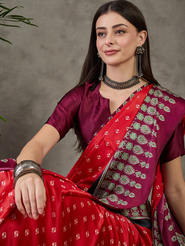 Ranas Red Printed Designer Saree