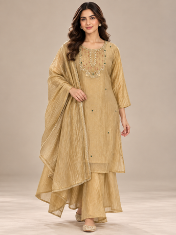 Ranas Champagne Color Crush Tissue  Three-Piece Suit Set