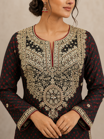 Ranas Black Bandhej Designer Kurti