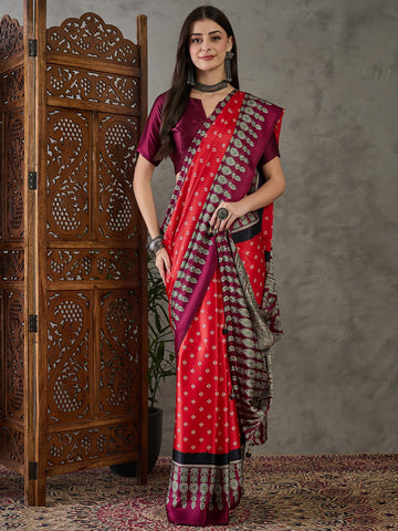 Ranas Red Printed Designer Saree
