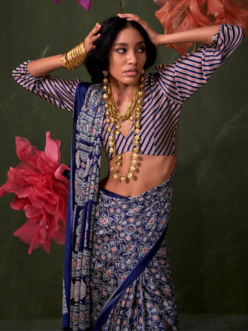Ranas Ajarakh Printed Satin Crepe Saree