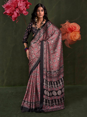 Ranas Ajarakh Printed Satin Crepe Designer Saree