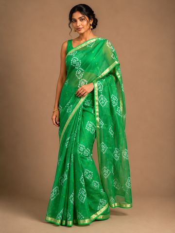 Ranas Green Color Kota Silk Bandhej Saree