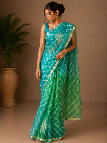 Ranas Pittan Work Leheriya Saree