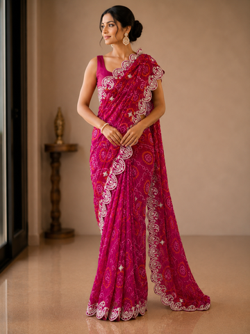 Ranas Rani color Gota Patti Bandhej Saree