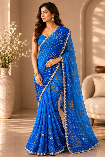 Ranas Blue Shaded Elegant Bandhani Saree