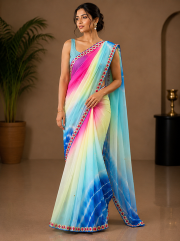 Ranas Pure Chiffon Multicolor Tie Dye Leheriya Saree