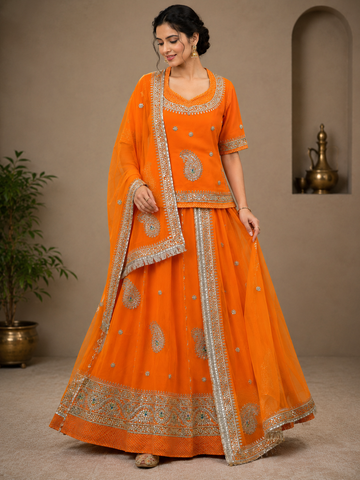 Ranas Ethnic Orange Gota Patti Work Rajputi Poshak