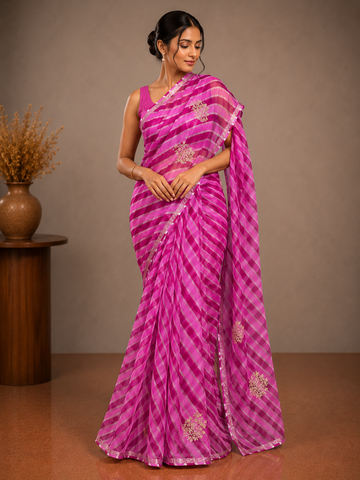 Ranas Pink & Rani Color Leheriya Saree