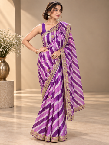 Ranas Purple Leheriya Silk Saree