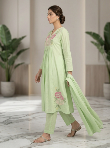 Ranas Pista Green Cotton Suit