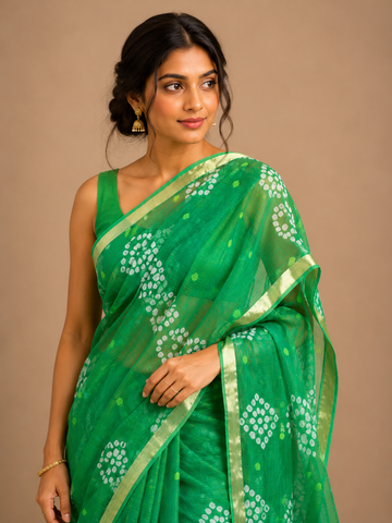 Ranas Green Color Kota Silk Bandhej Saree