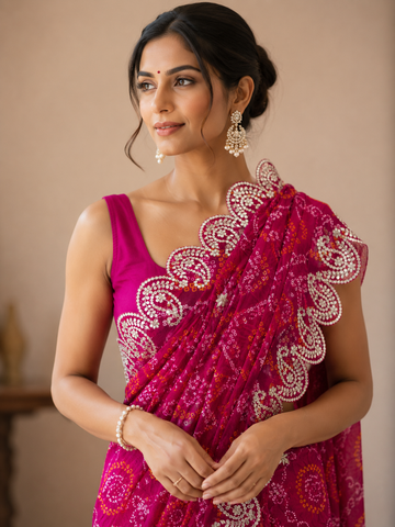 Ranas Rani color Gota Patti Bandhej Saree