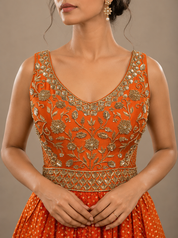 Ranas Orange Color Designer Gown