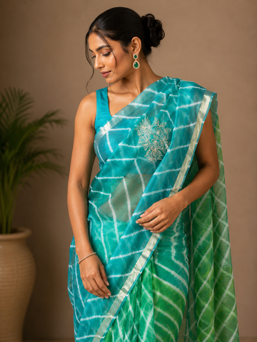 Ranas Pittan Work Leheriya Saree