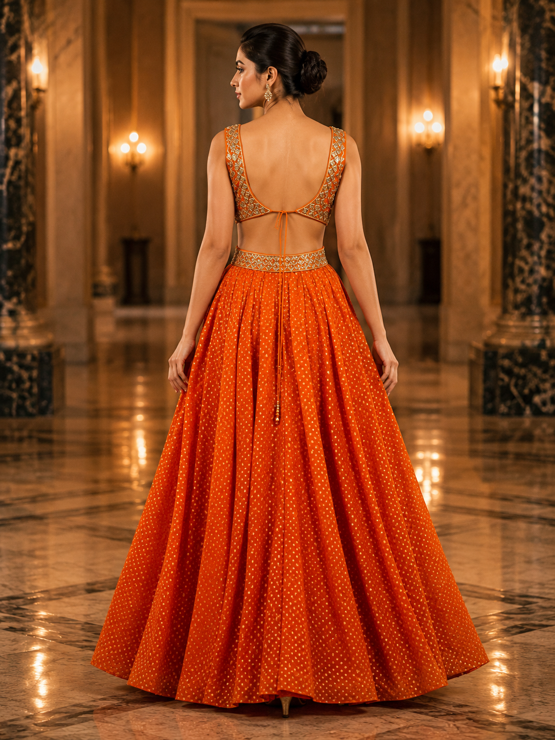 Ranas Orange Color Designer Gown