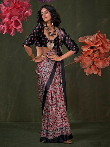 Ranas Ajarakh Printed Satin Crepe Designer Saree