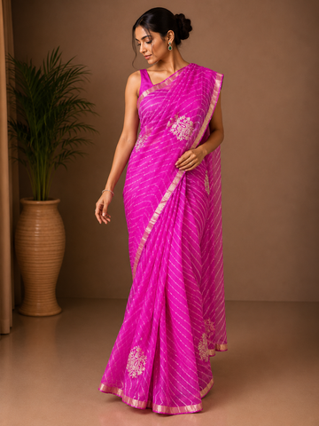 Ranas Pittan Work Pink color Leheriya mothda Saree