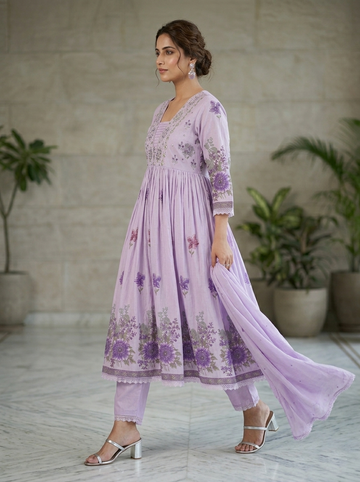 Ranas Lavender Color Cotton Suit