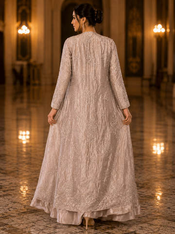 Ranas Peach Skirt With Long Jacket Set