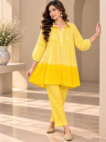 Ranas Yellow Shaded Mul Cotton Co-Ord Set