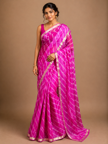Ranas Rani & Pink Color Kota Silk Leheriya Saree