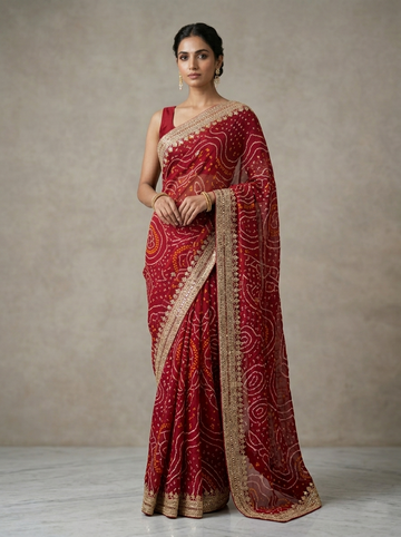 Ranas Gota & Marori Work Premium Bandhej Saree