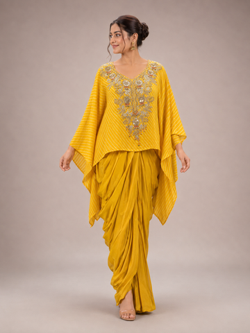 Ranas Yellow Leheriya Party Wear Short Kaftan with Dhoti