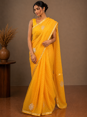 Ranas Yellow Color Mothda Leheriya Saree