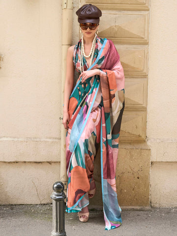 Ranas Chic Printed Satin Saree