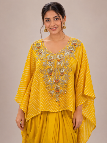 Ranas Yellow Leheriya Party Wear Short Kaftan with Dhoti