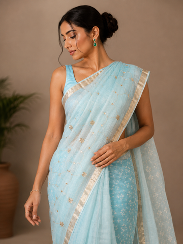 Ranas Gota & Aari Work Kota Silk saree with bandhej Pallu
