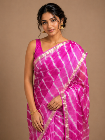 Ranas Rani & Pink Color Kota Silk Leheriya Saree