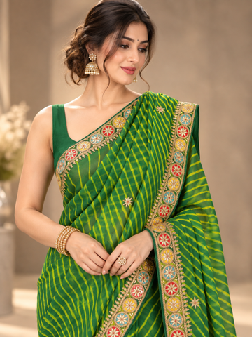 Ranas Green Leheriya Pure Georgette Saree