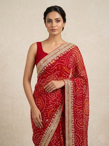 Ranas Gota & Marori Work Premium Bandhej Saree