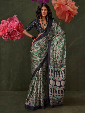 Ranas Ajarakh Patterned Satin Crepe Saree