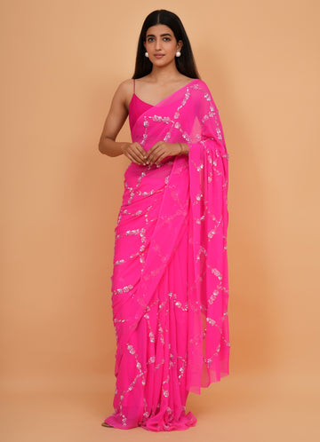 Ranas Pink Color Pure Chiffon Saree